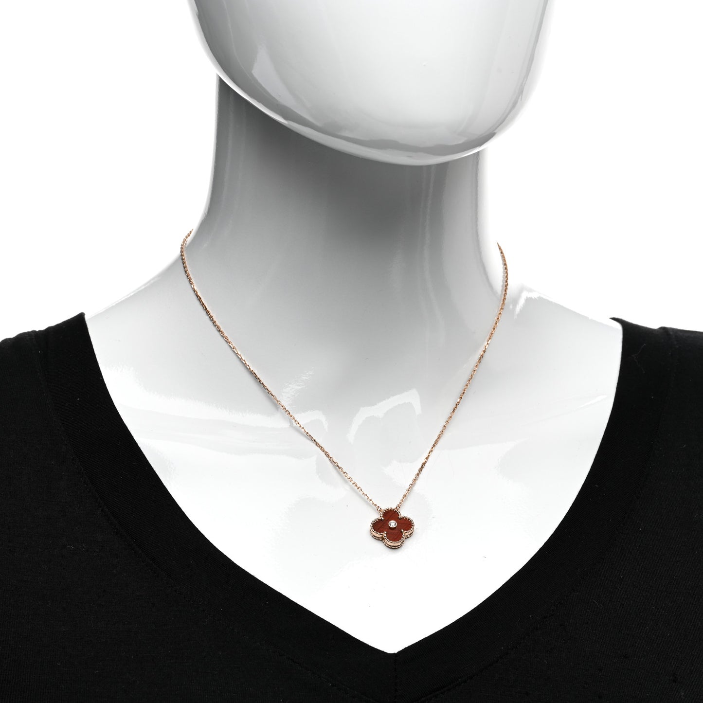 18K Rose Gold Diamond Bulls Eye Vintage Alhambra Pendant Necklace