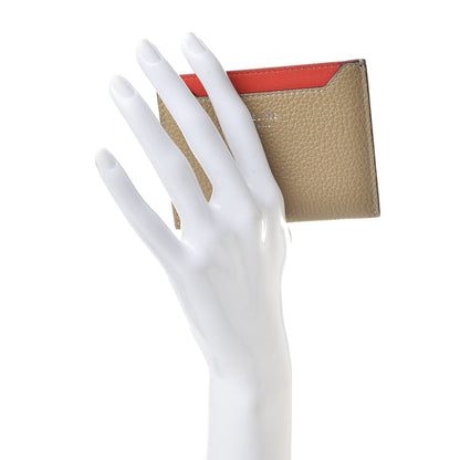 Celine Drummed Calfskin Bi-Color Card Holder Dune 2 of 8