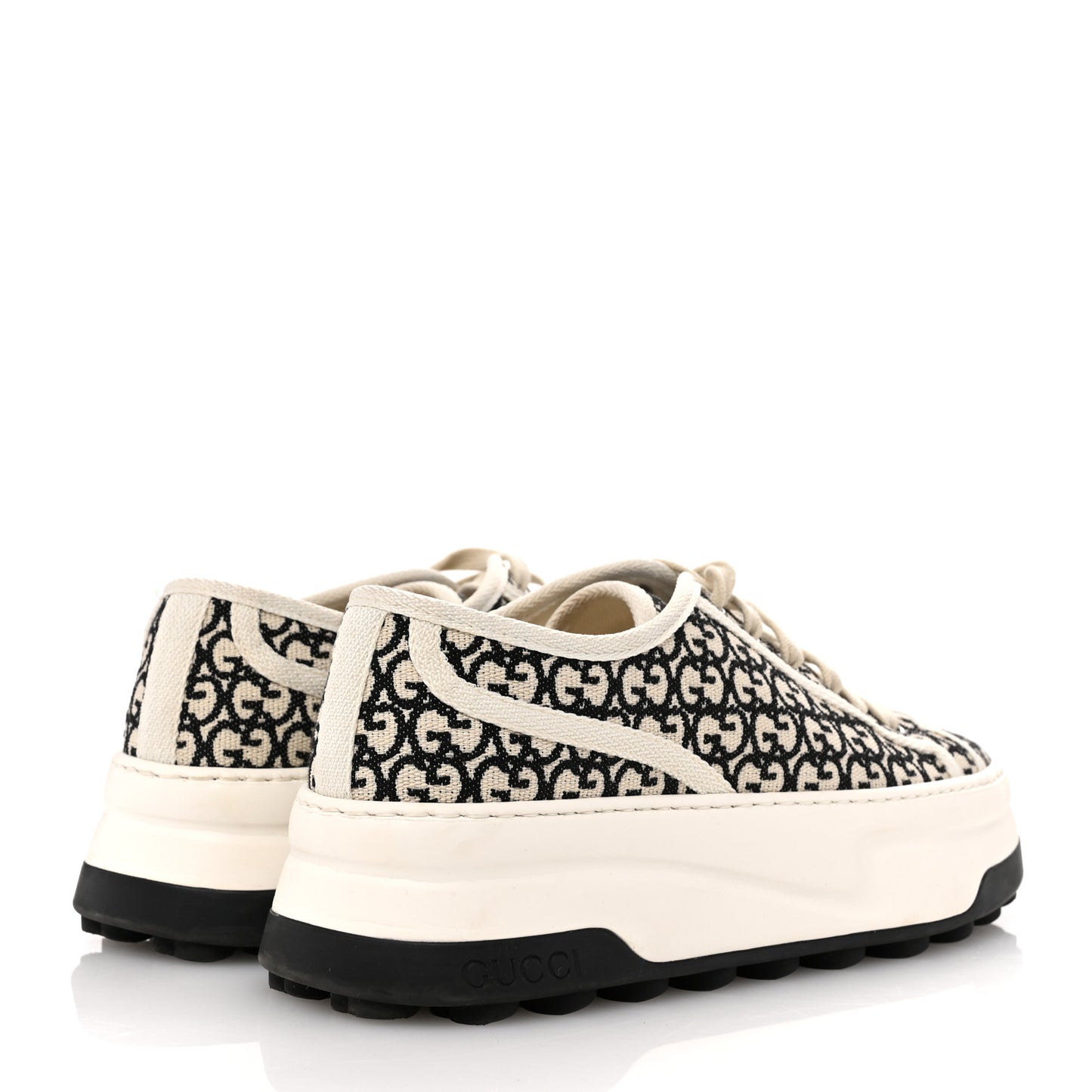 GG Monogram Jacquard Womens 1977 Tennis Platform 52mm Sneakers 37.5 Black Mystic White