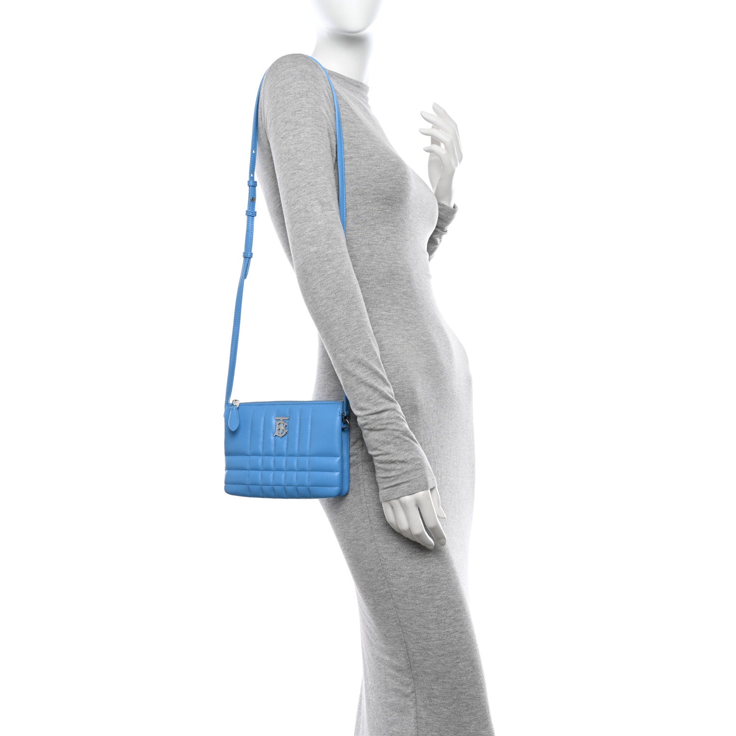 Burberry Lambskin Quilted Lola Double Pouch Crossbody Bright Sky Blue 2 of 12