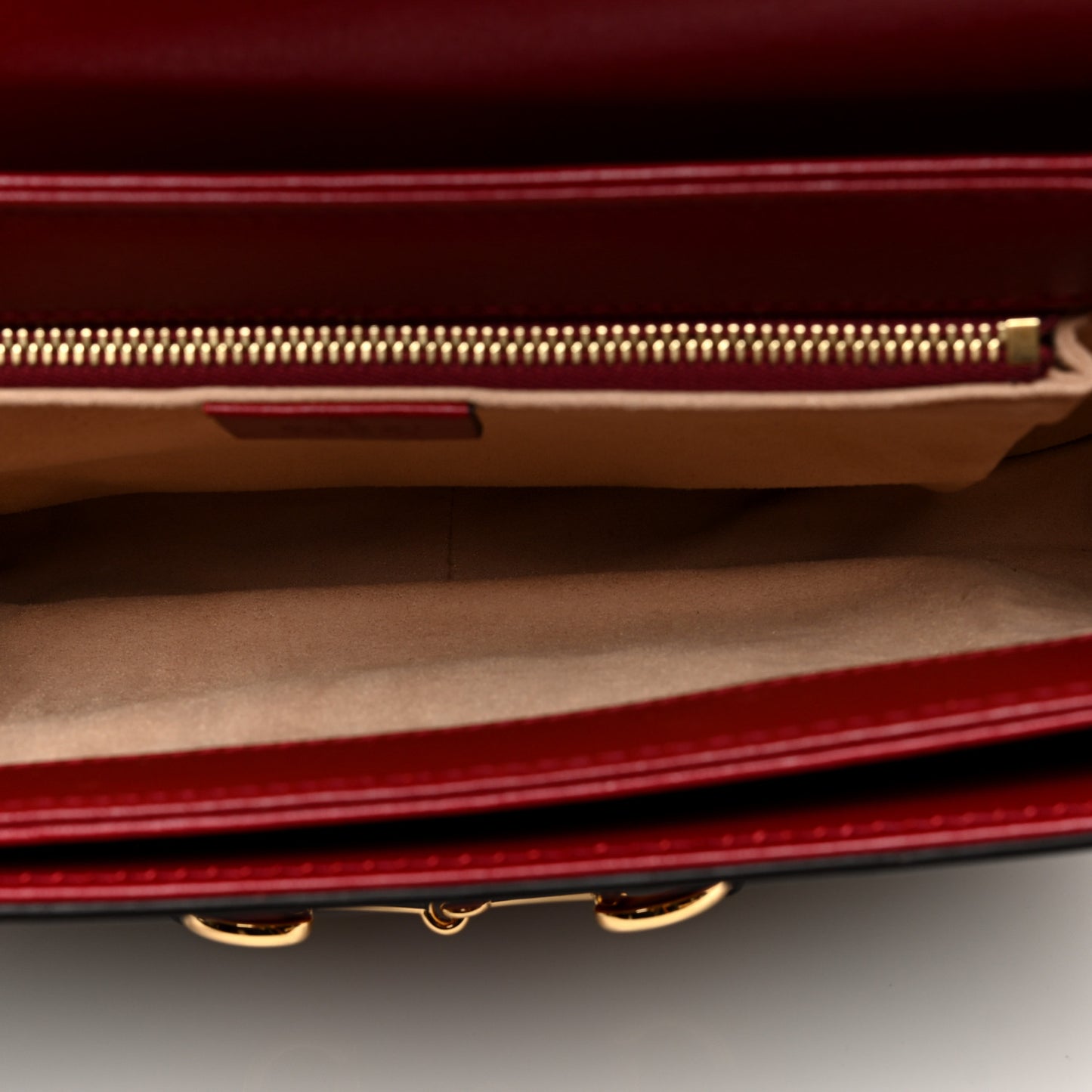 GG Supreme Monogram Azalea Calfskin Horsebit 1955 Shoulder Bag Beige Ebony New Cherry Red