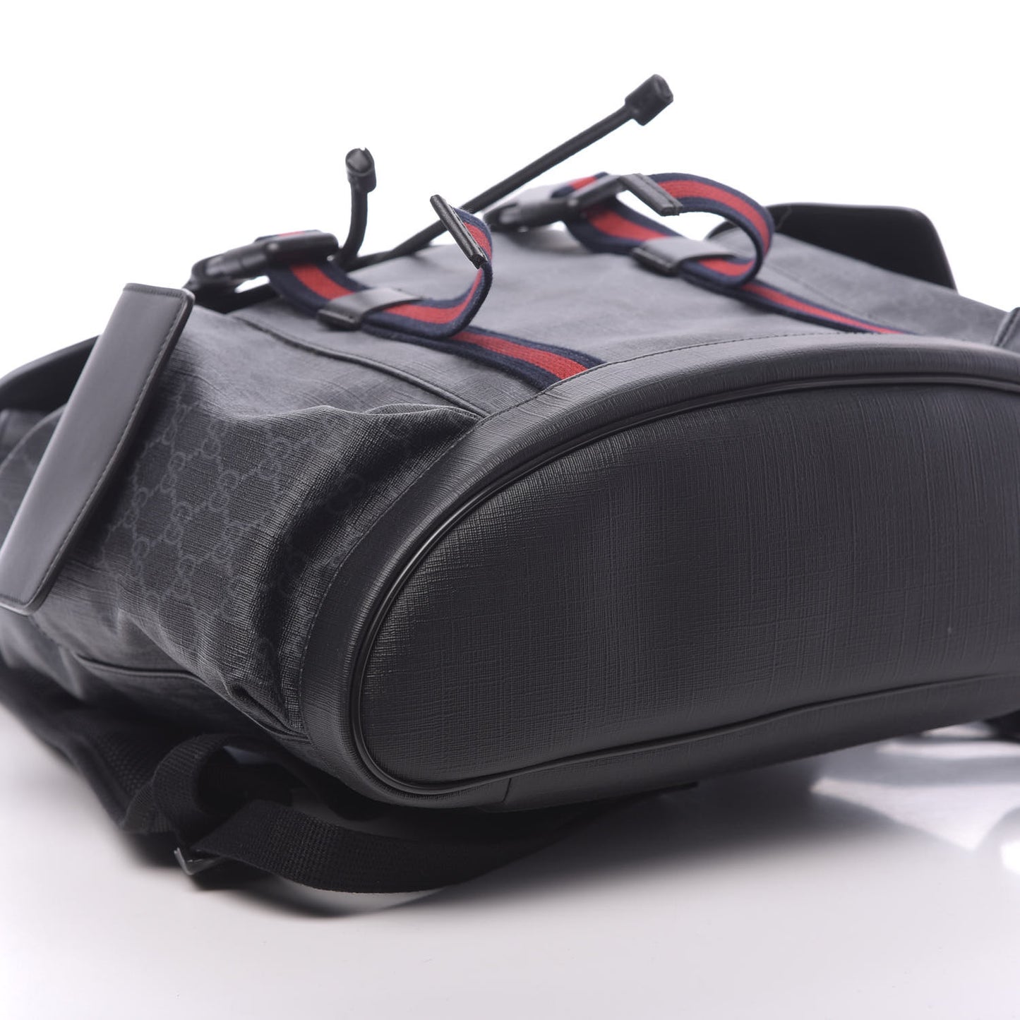 Soft GG Supreme Monogram Appia Calfskin Web Double Buckle Backpack Black