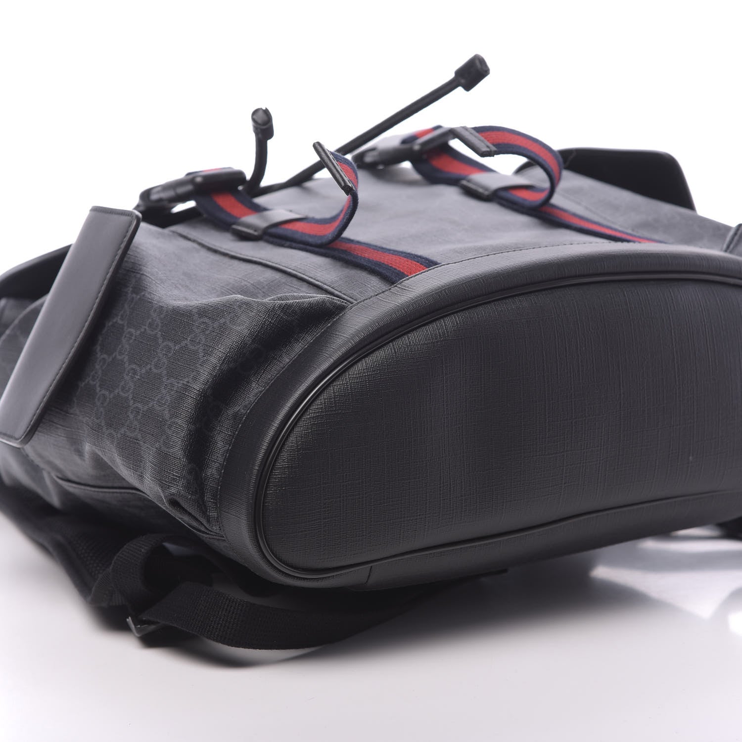 Gucci Soft GG Supreme Monogram Appia Calfskin Web Double Buckle Backpack Black 8 of 9