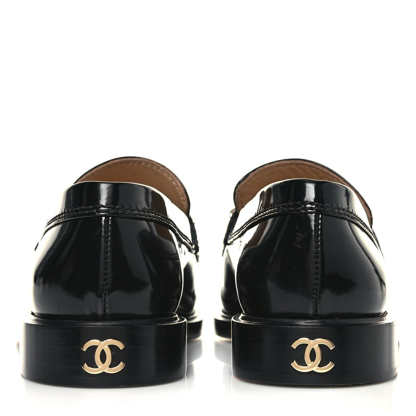 Shiny Calfskin Logo Loafers 40.5 Black