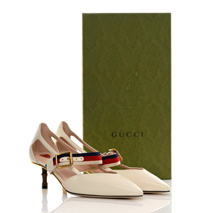 Gucci Malaga Kid Sylvie Web Bamboo Low Heel Mules 36.5 White 12 of 12