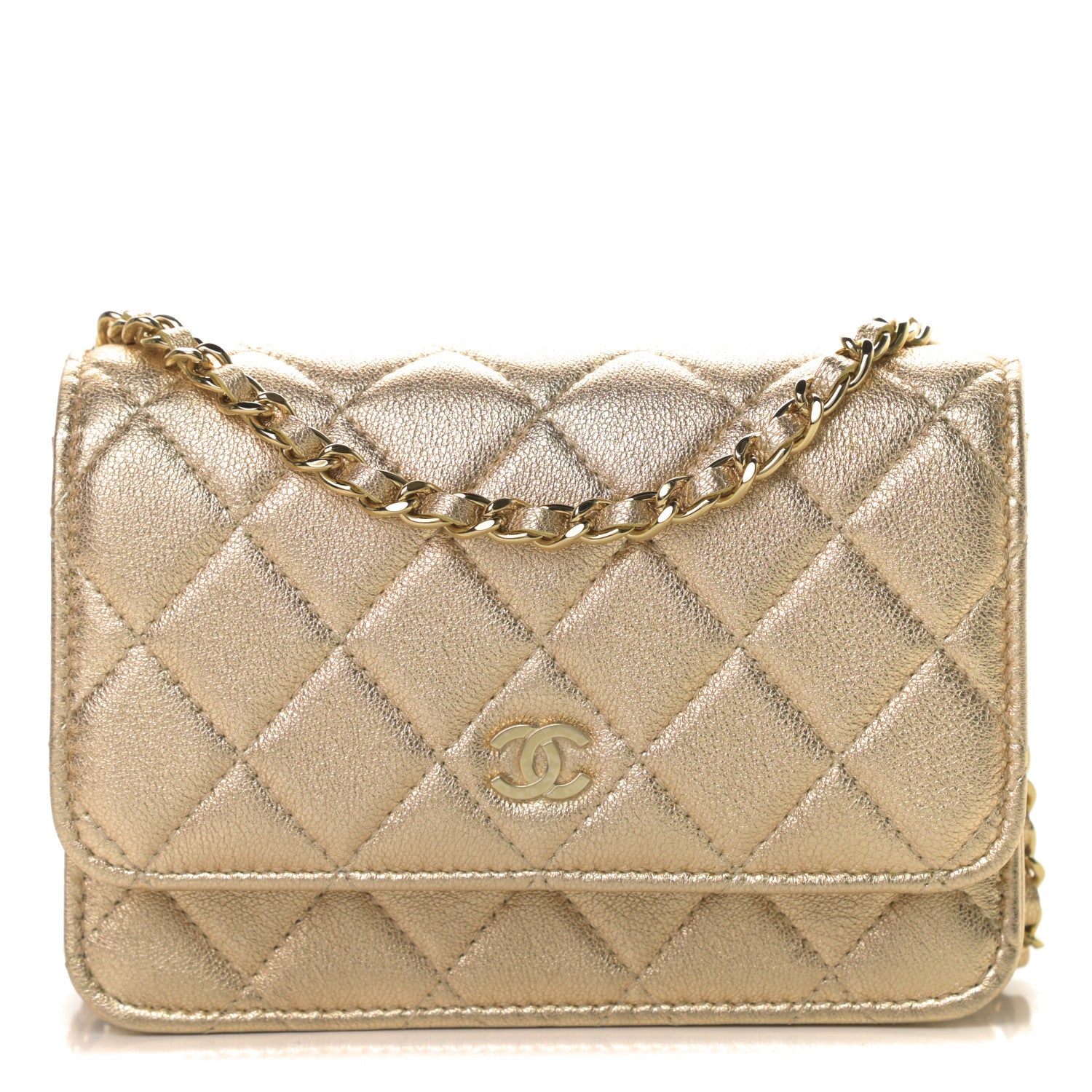 Chanel Metallic Lambskin Quilted Mini Wallet On Chain WOC Gold 1 of 11