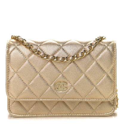 Chanel Metallic Lambskin Quilted Mini Wallet On Chain WOC Gold 1 of 11