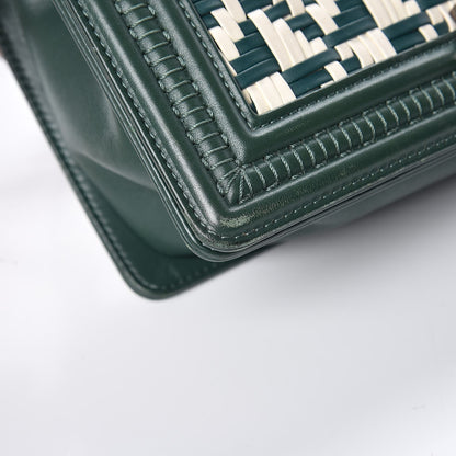 Chanel Calfskin Woven Medium Boy Flap Green White 10 of 14