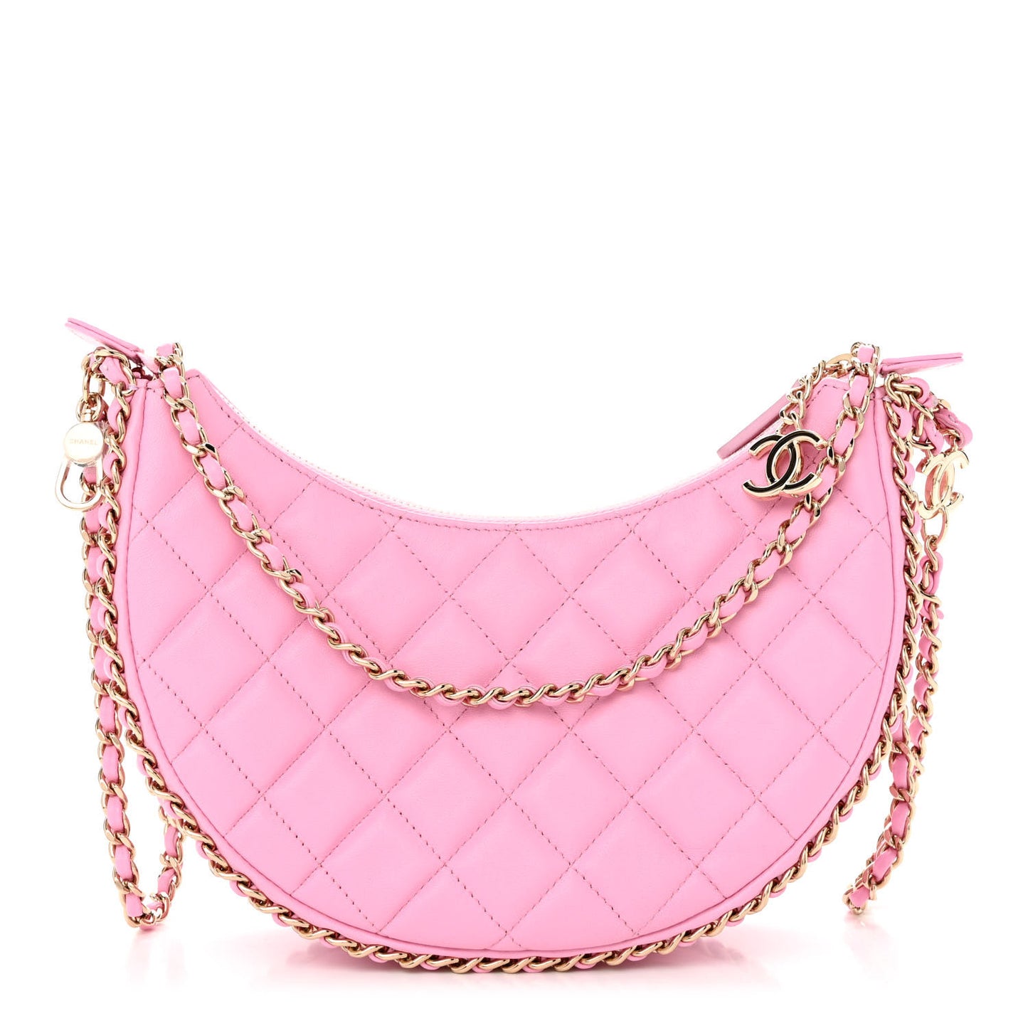 Lambskin Quilted Small Hobo Bag Pink