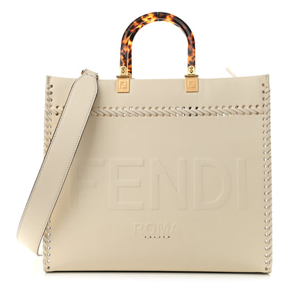 Fendi Vitello King Ceylon Plexiglass Woven Logo Debossed Medium Fendi Sunshine Shopper Tote White Ice 1 of 8