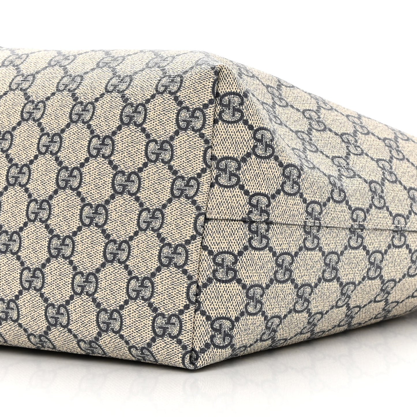 GG Supreme Monogram Textured Calfskin Web Medium Ophidia Shopping Tote Beige Blue