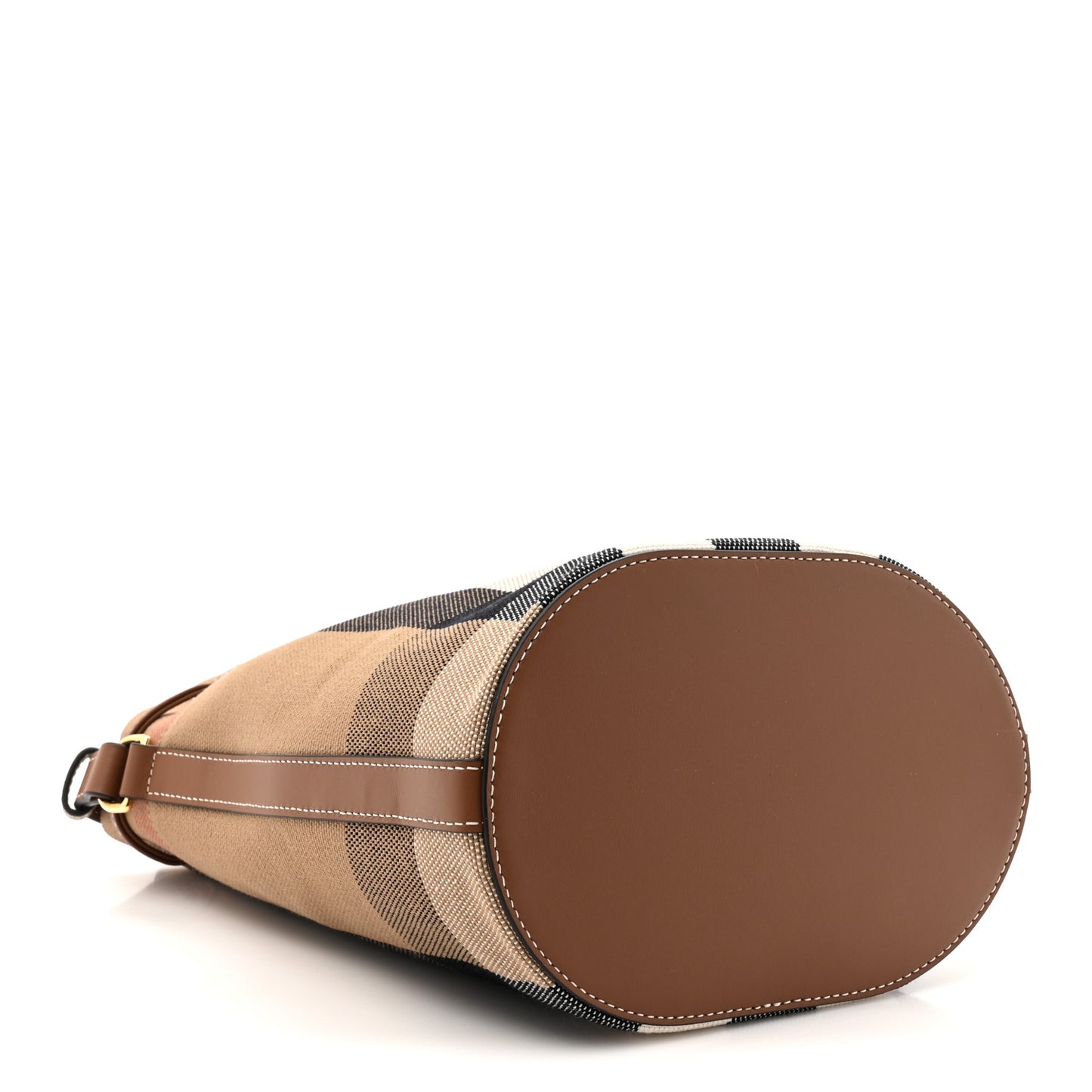 Giant Check Canvas Small Bucket Bag Taupe Brown