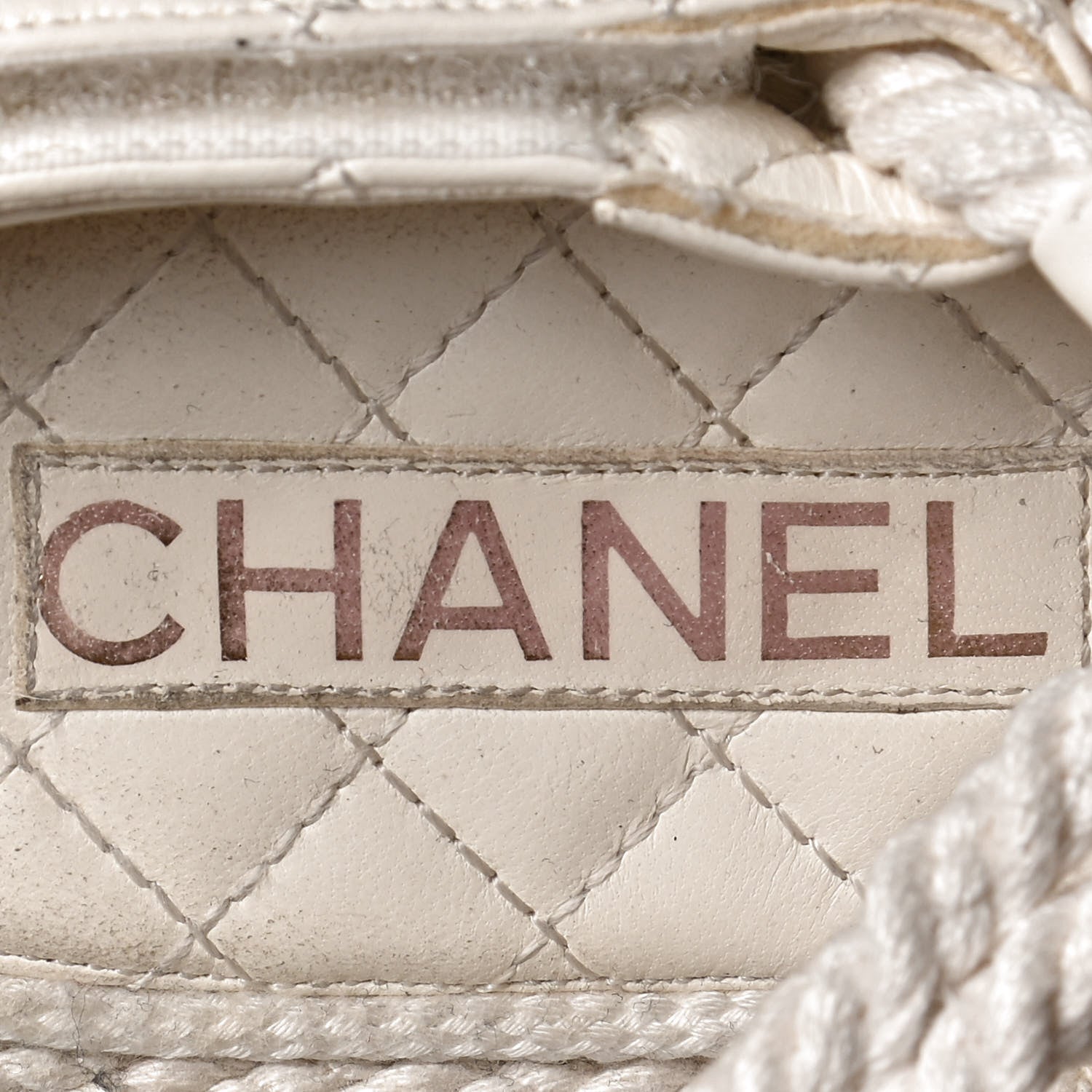 Chanel Cord Lambskin Quilted Logo Sandals 38 White 8 of 10