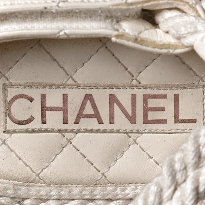 Chanel Cord Lambskin Quilted Logo Sandals 38 White 8 of 10