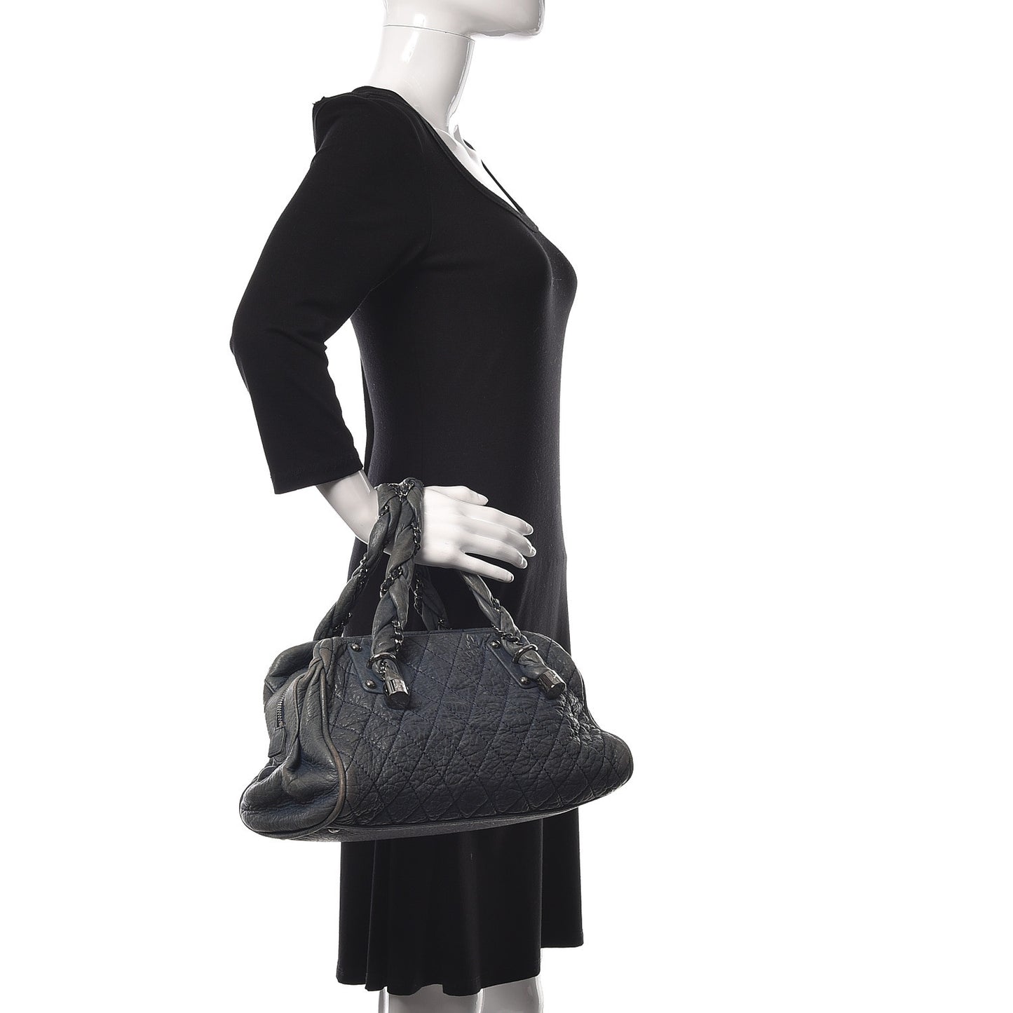 Distressed Lambskin Lady Braid Bowler Blue