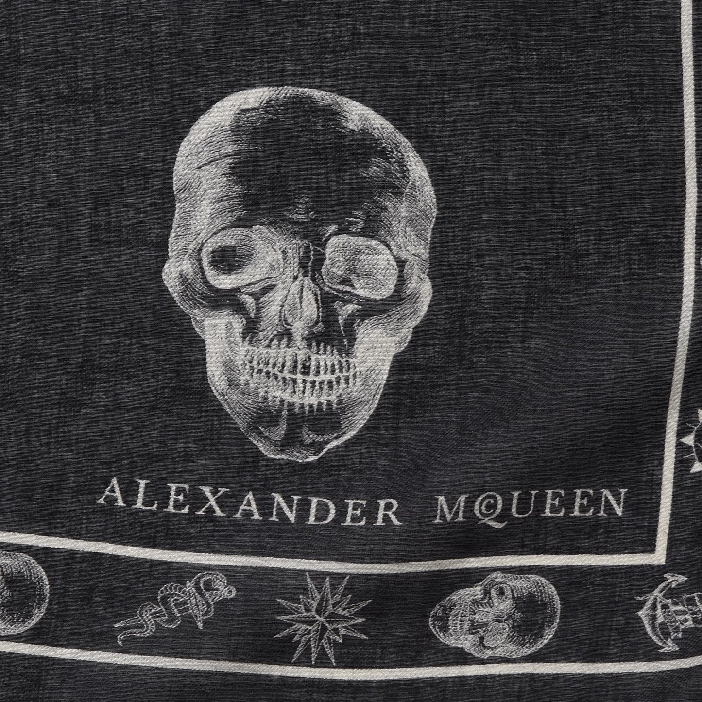 Silk Chiffon Skull Tattoo Scarf Black Ivory