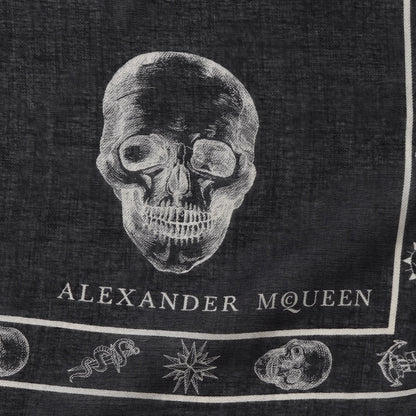 Alexander McQueen Silk Chiffon Skull Tattoo Scarf Black Ivory 4 of 5