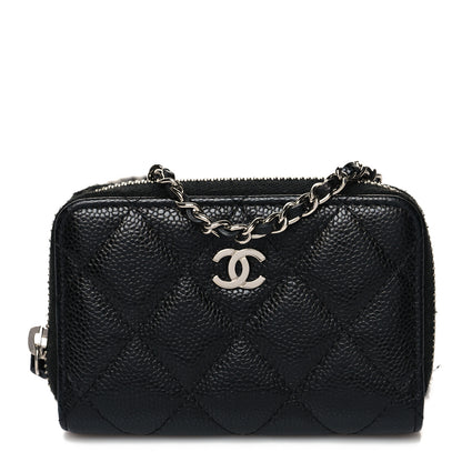 Chanel Caviar Quilted Zip Around Coin Purse Wallet On Chain Black 1 of 8