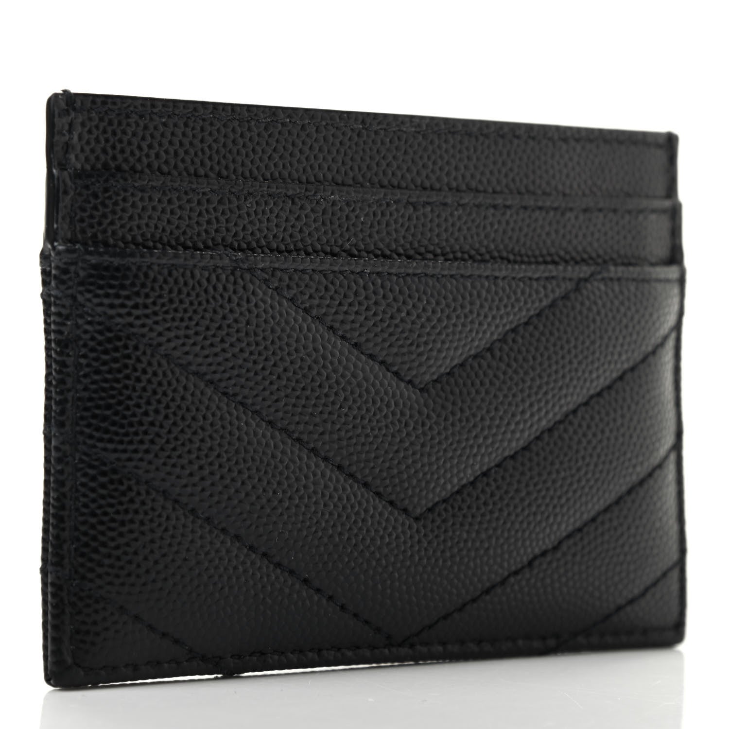 Saint Laurent Grain De Poudre Matelasse Chevron Monogram Credit Card Case Black 3 of 8