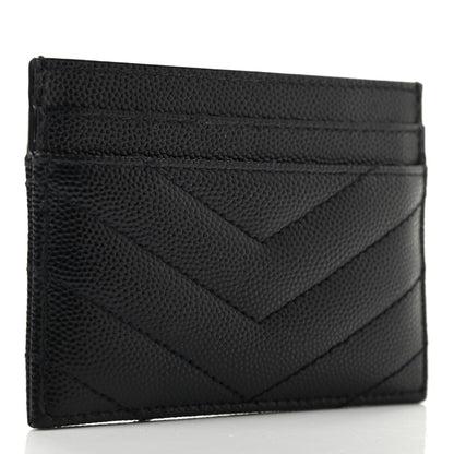 Saint Laurent Grain De Poudre Matelasse Chevron Monogram Credit Card Case Black 3 of 8