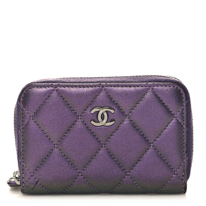 Chanel Metallic Lambskin Quilted Zip Around Coin Purse Wallet Purple 1 of 9