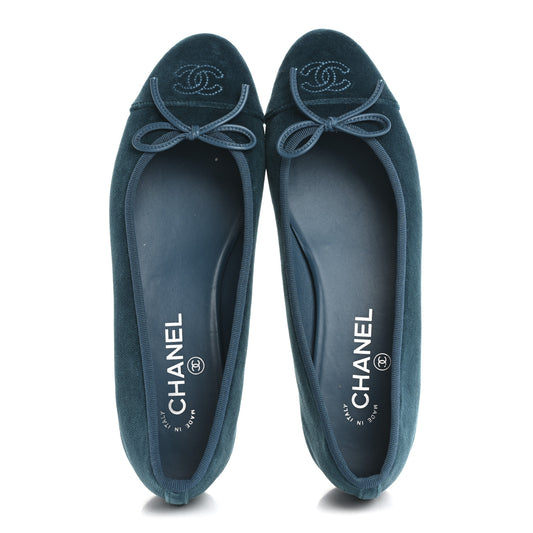 Velvet Cap Toe Ballerina Flats 39.5 Blue