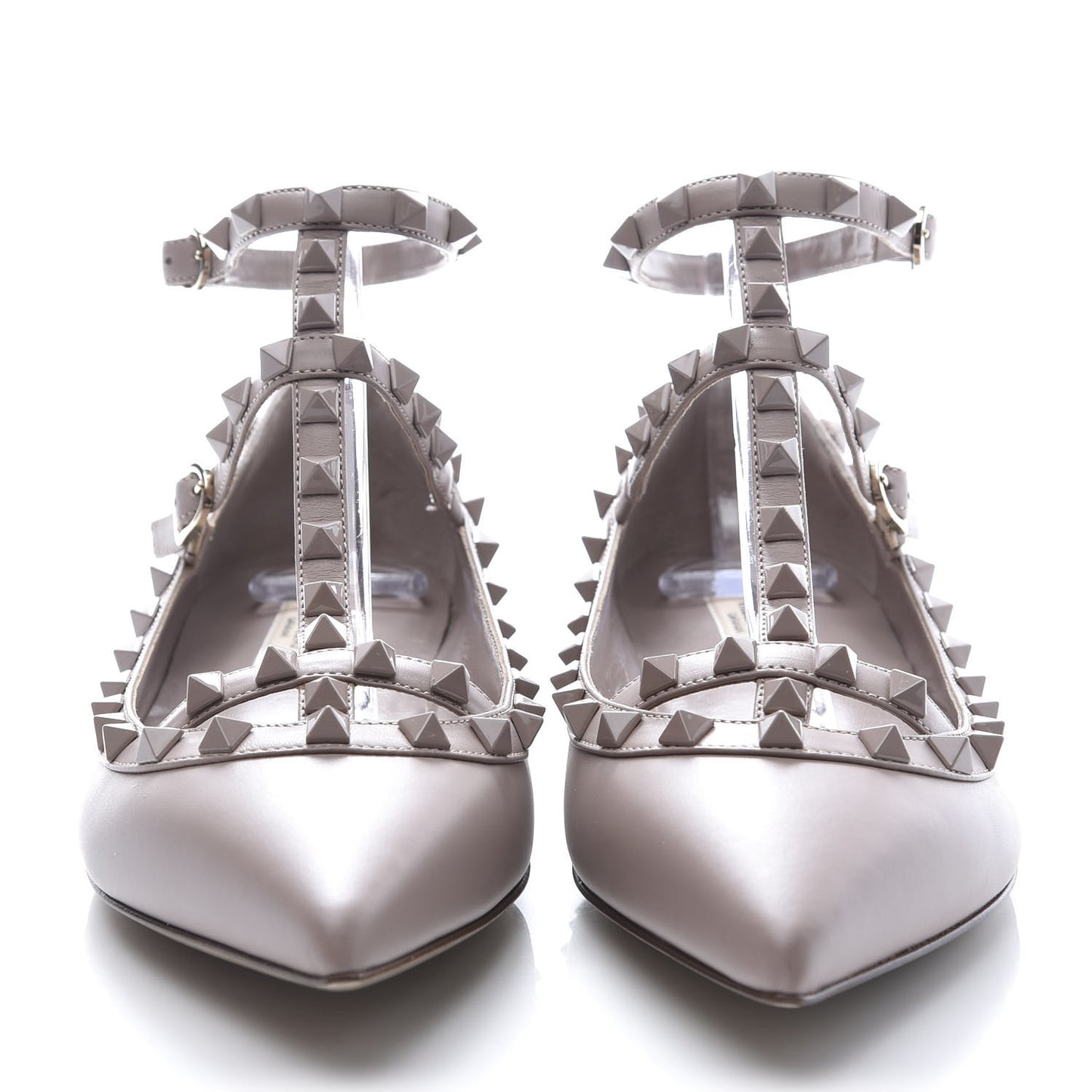 Calfskin Lacquered Monochrome Rockstud Cage Ballerina Flats 38.5 Poudre
