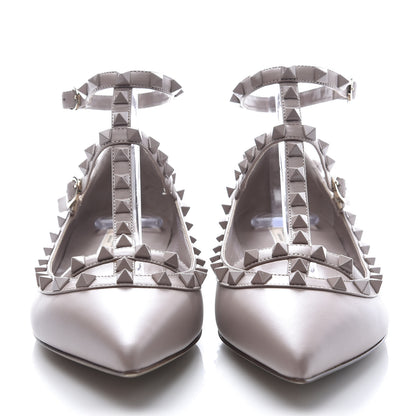 Valentino Garavani Calfskin Lacquered Monochrome Rockstud Cage Ballerina Flats 38.5 Poudre 2 of 8