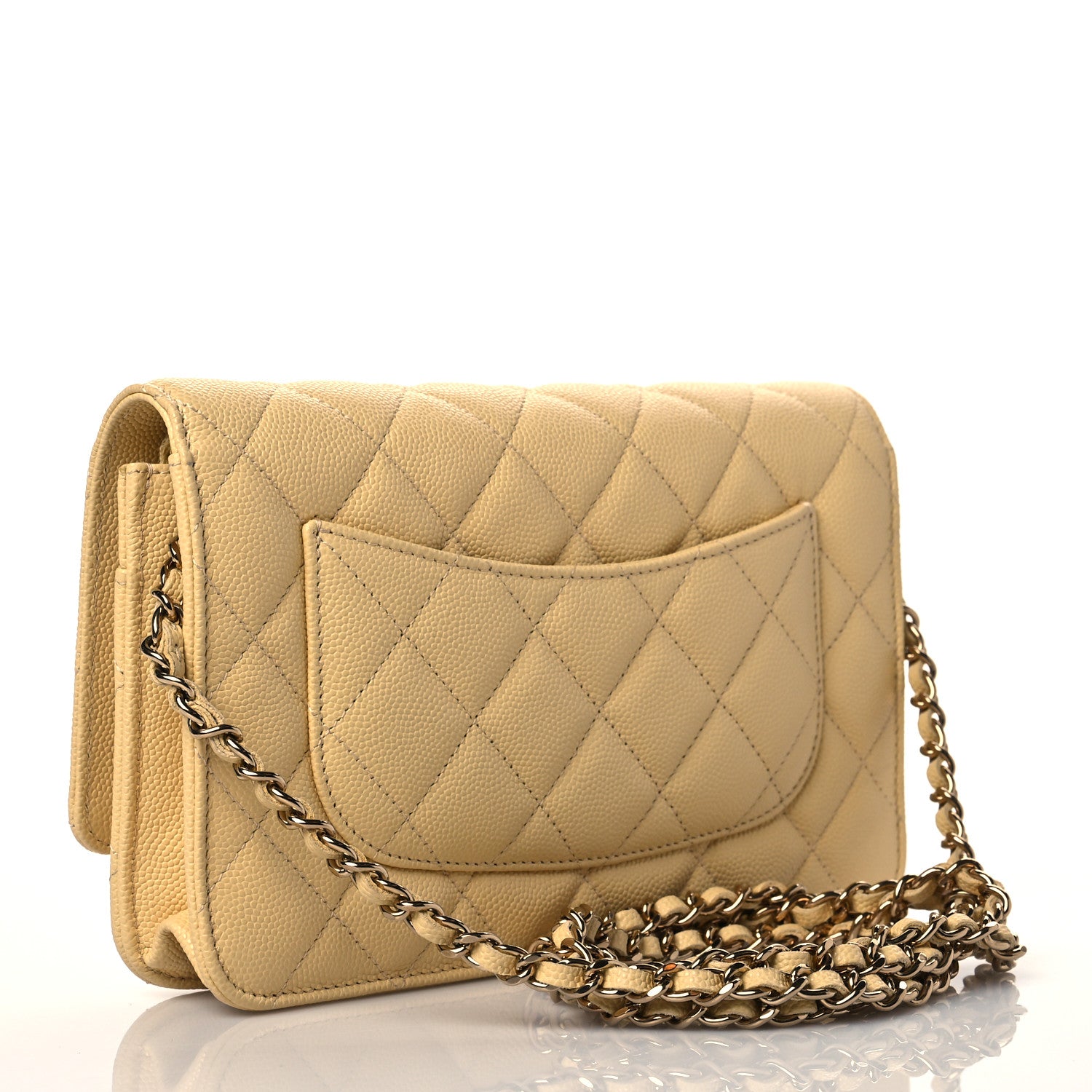 Chanel Caviar Quilted Wallet on Chain WOC Light Yellow 3 of 12