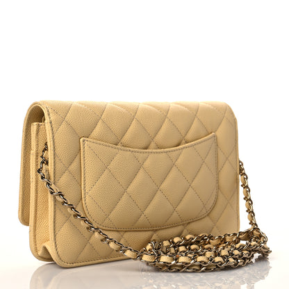 Chanel Caviar Quilted Wallet on Chain WOC Light Yellow 3 of 12