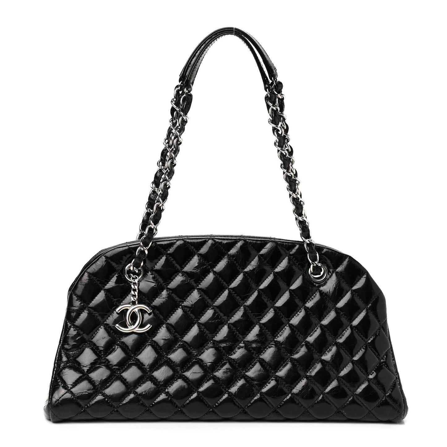 Patent Quilted Medium Just Mademoiselle Bowling Bag Black