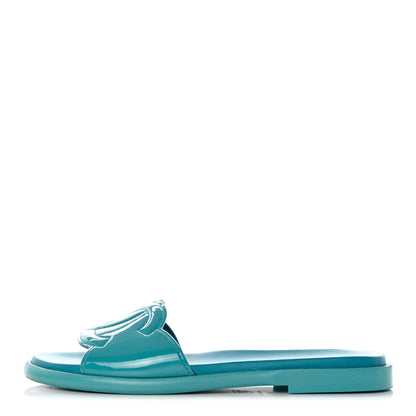 Chanel Patent Calfskin CC Slip On Mules 38.5 Turquoise 1 of 8