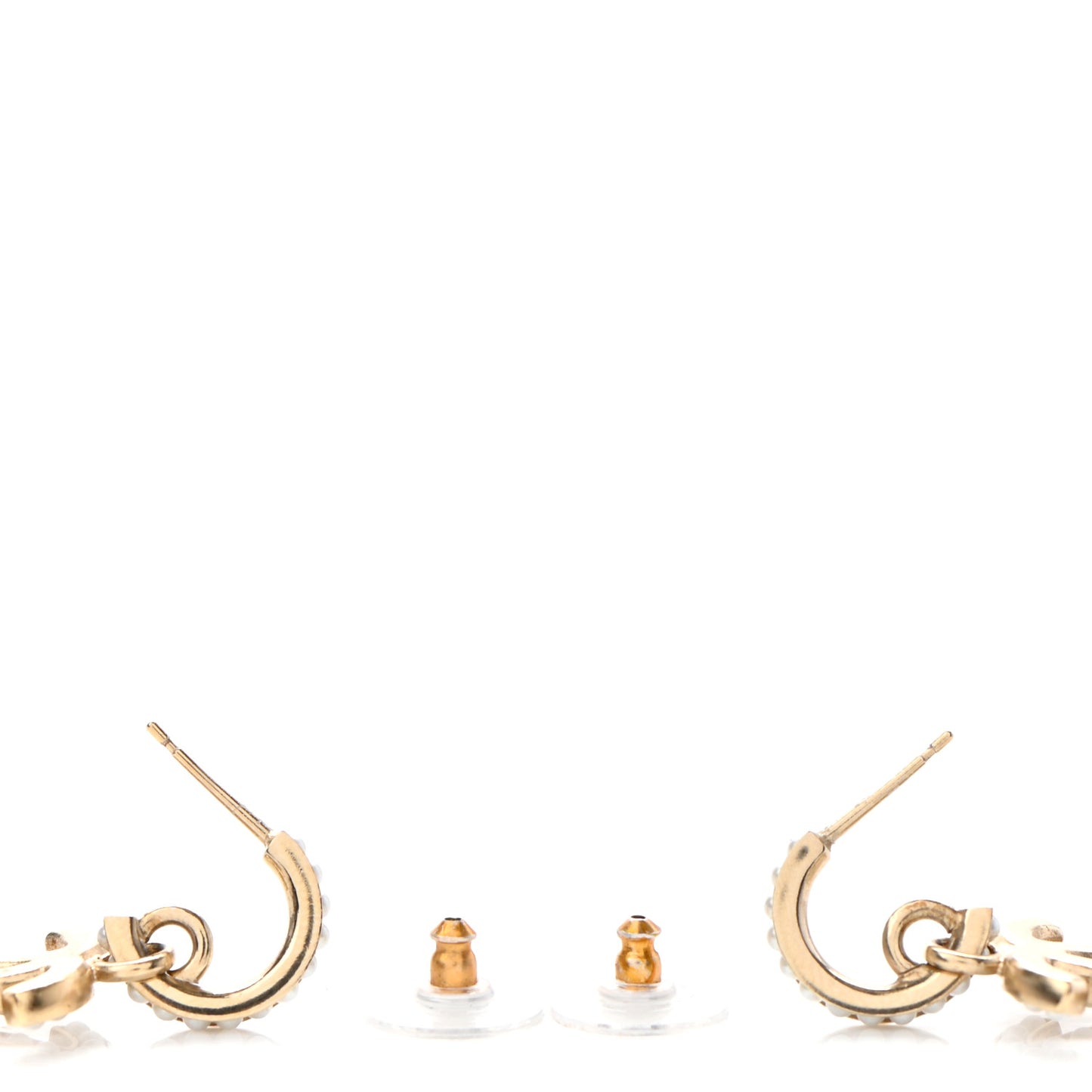 Pearl CC Hoop Drop Earring Gold
