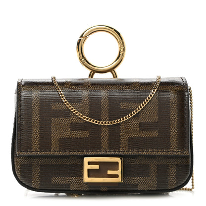 Fendi Glazed Fabric FF 1974 Nano Baguette Charm Mogano Panna 1 of 8