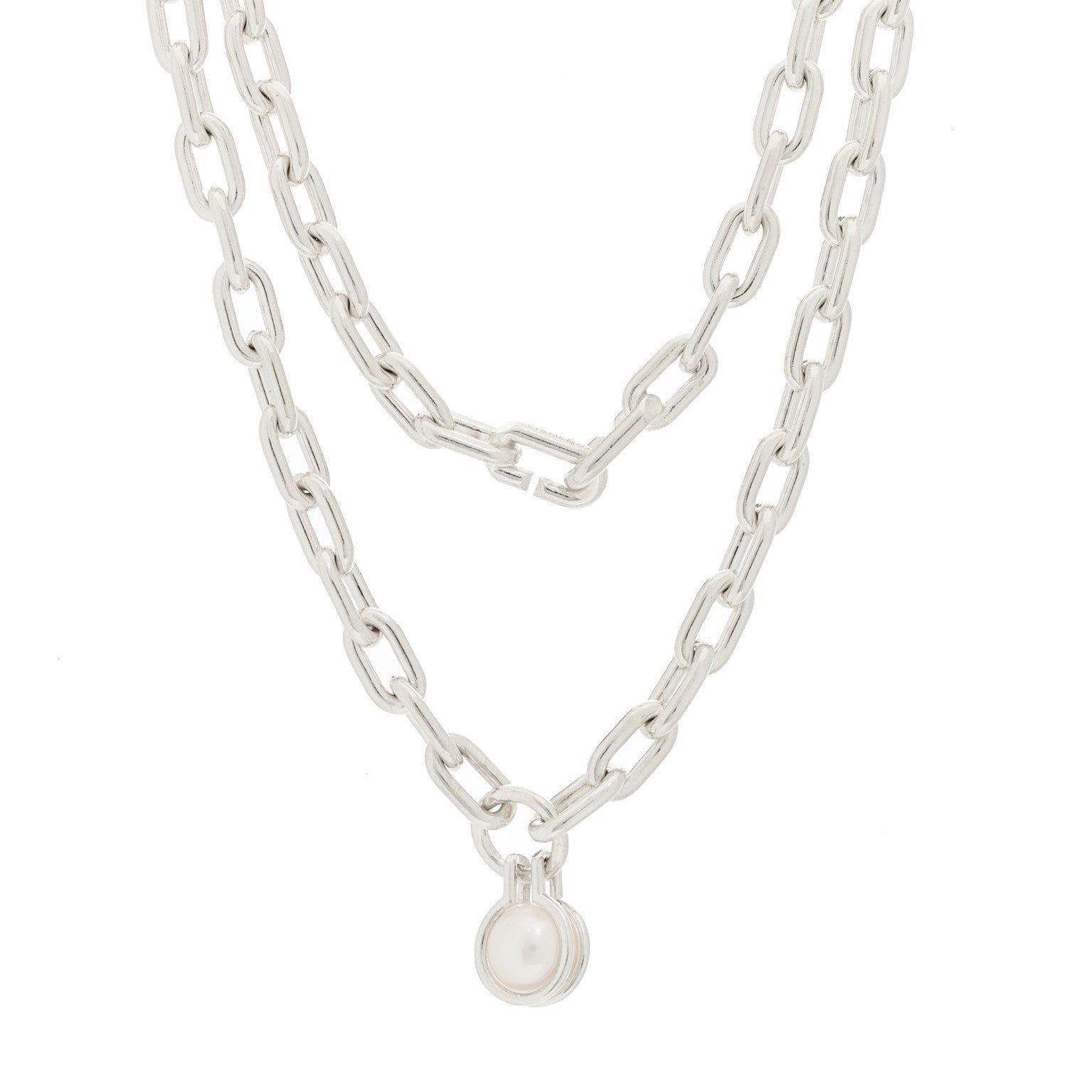 Tiffany Sterling Silver Cultured Pearl HardWear Necklace 1 of 5