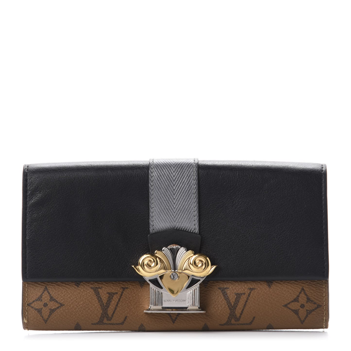 Calfskin Reverse Monogram Column Sarah Wallet Black
