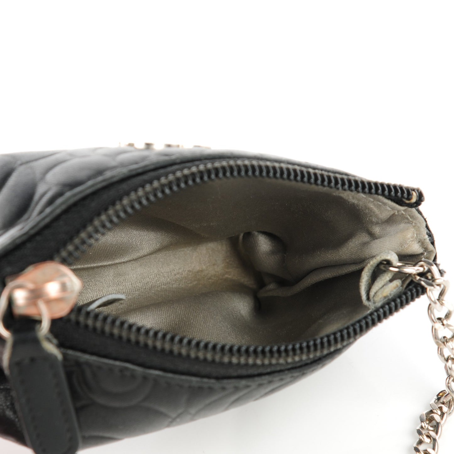 Lambskin Camellia Embossed Key Holder Case Black