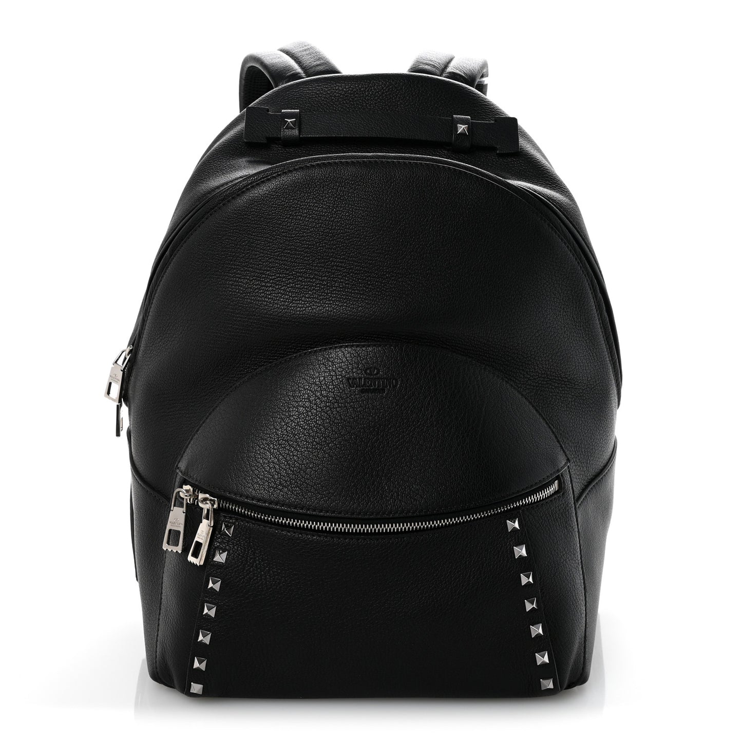 Grained Calfskin Rockstud Backpack Black