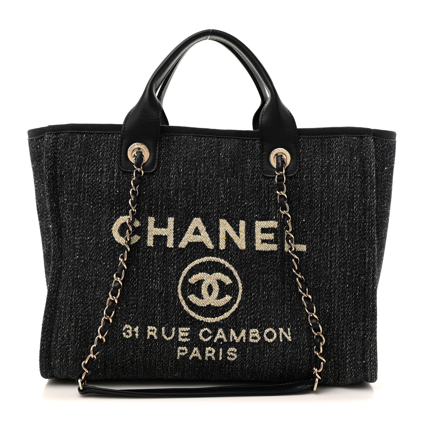 Denim Small Deauville Tote Dark Blue White