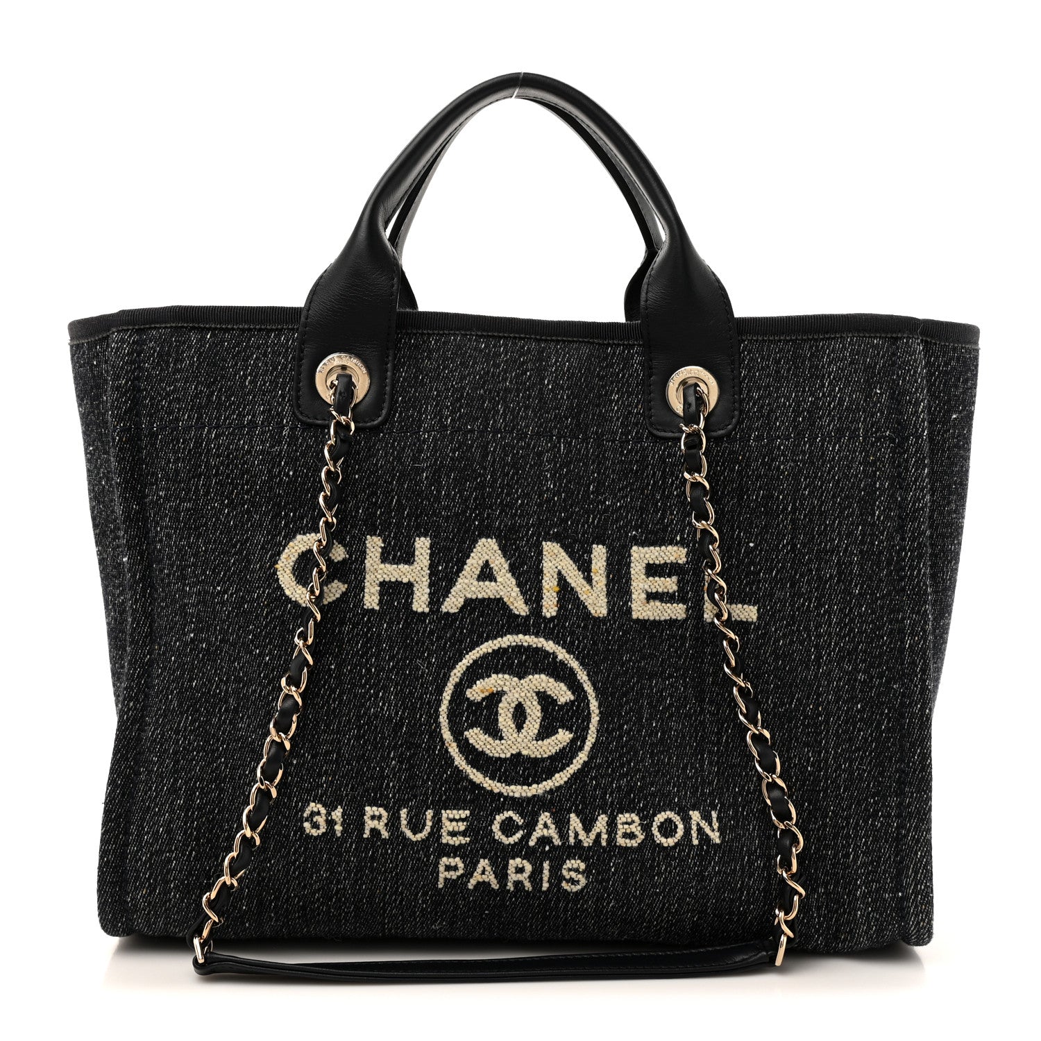 Chanel Denim Small Deauville Tote Dark Blue White 1 of 11