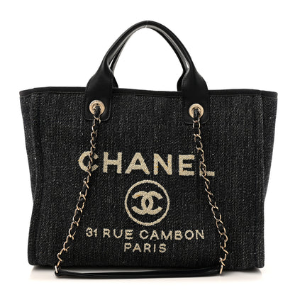 Chanel Denim Small Deauville Tote Dark Blue White 1 of 11