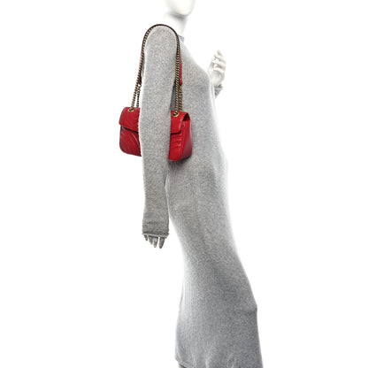 Gucci Calfskin Matelasse Small GG Marmont Shoulder Bag Hibiscus Red 2 of 10