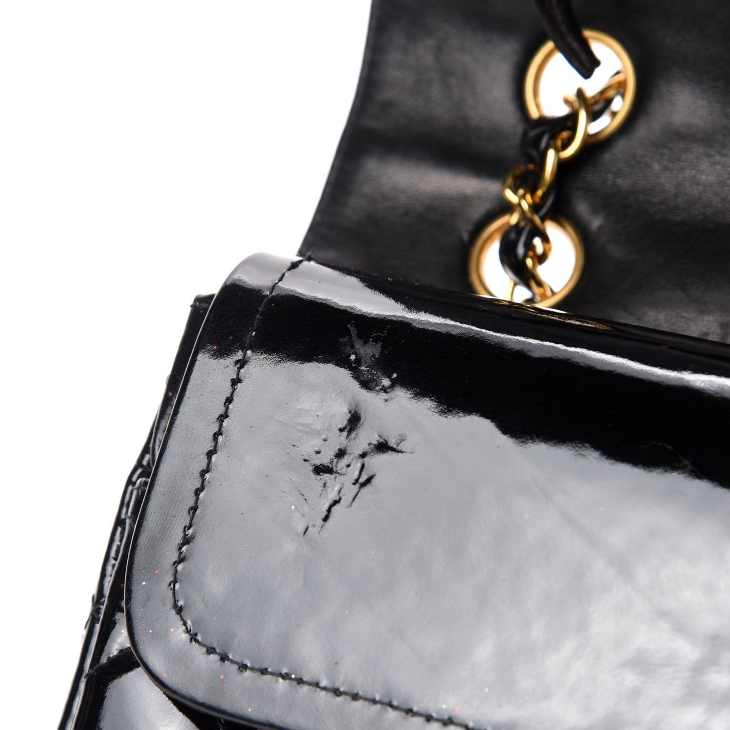 Patent Quilted Medium Double Flap Black