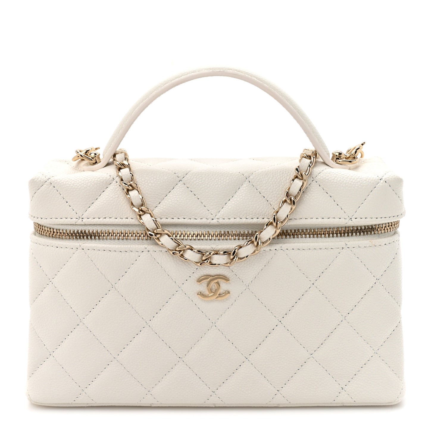Caviar Quilted Top Handle Slim Vanity With Chain White