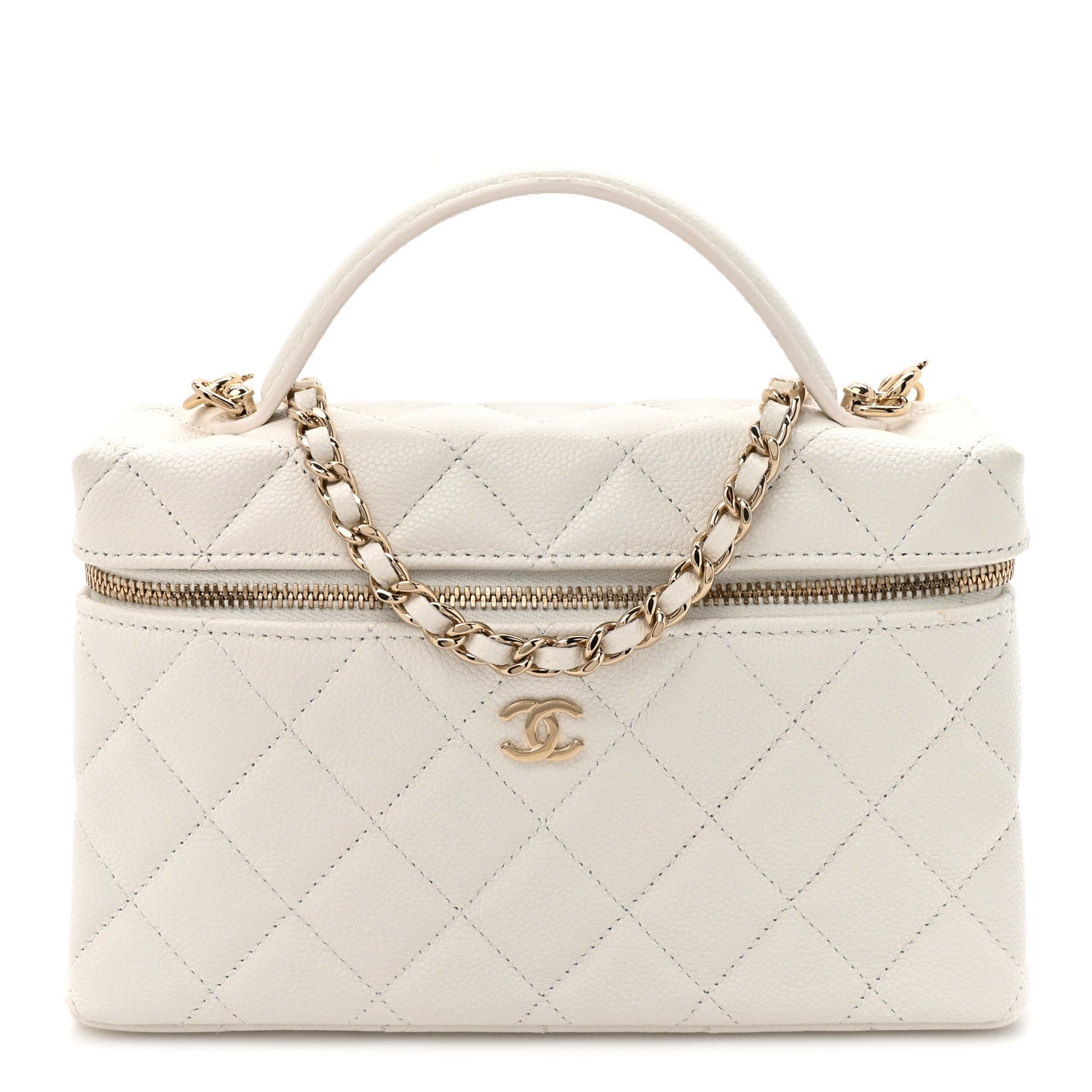Chanel Caviar Quilted Top Handle Slim Vanity With Chain White 1 of 10