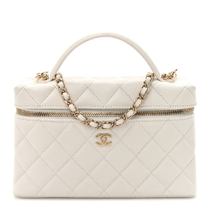 Chanel Caviar Quilted Top Handle Slim Vanity With Chain White 1 of 10