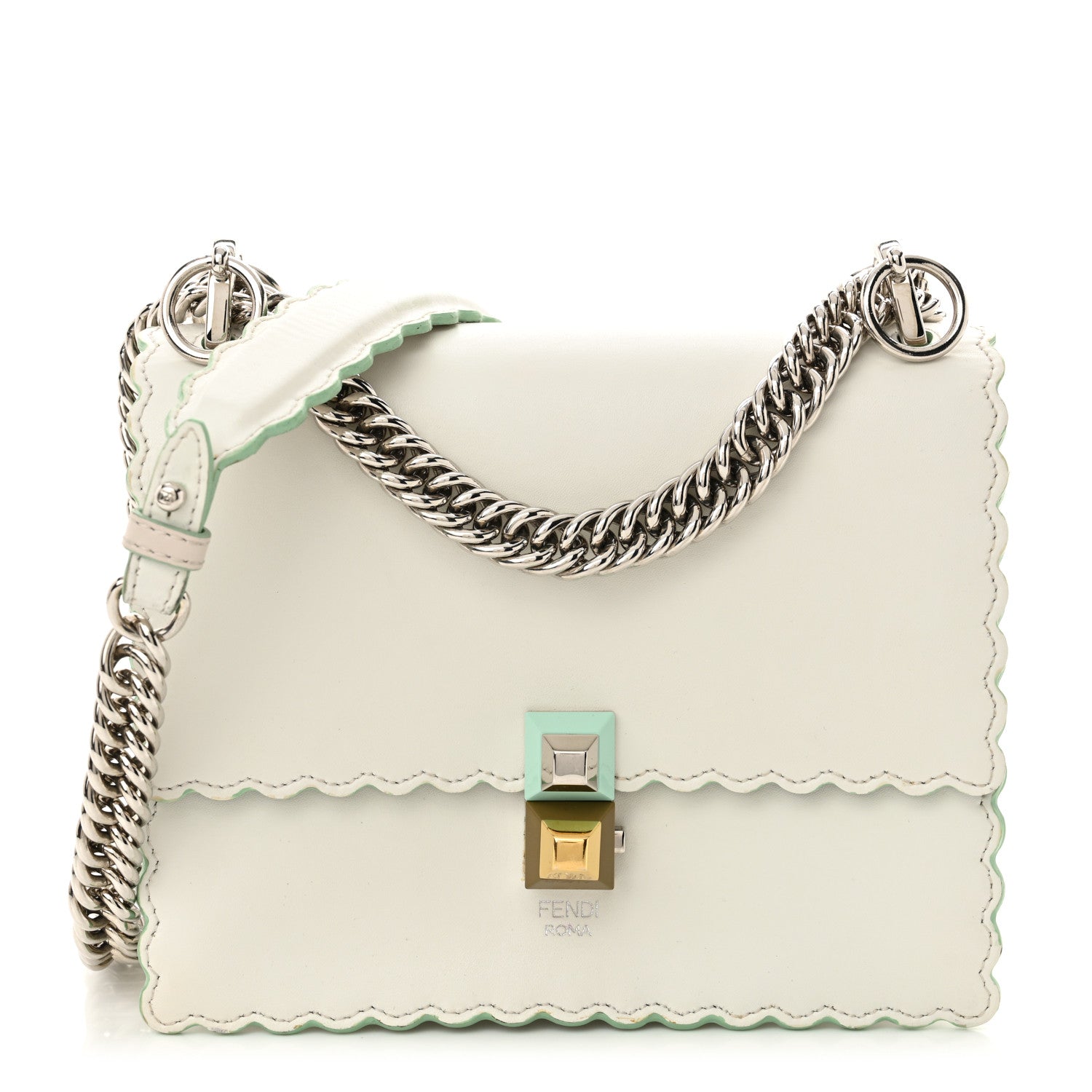 Fendi Vitello Liberty Scalloped Studded Small Kan I Shoulder Bag White 1 of 12