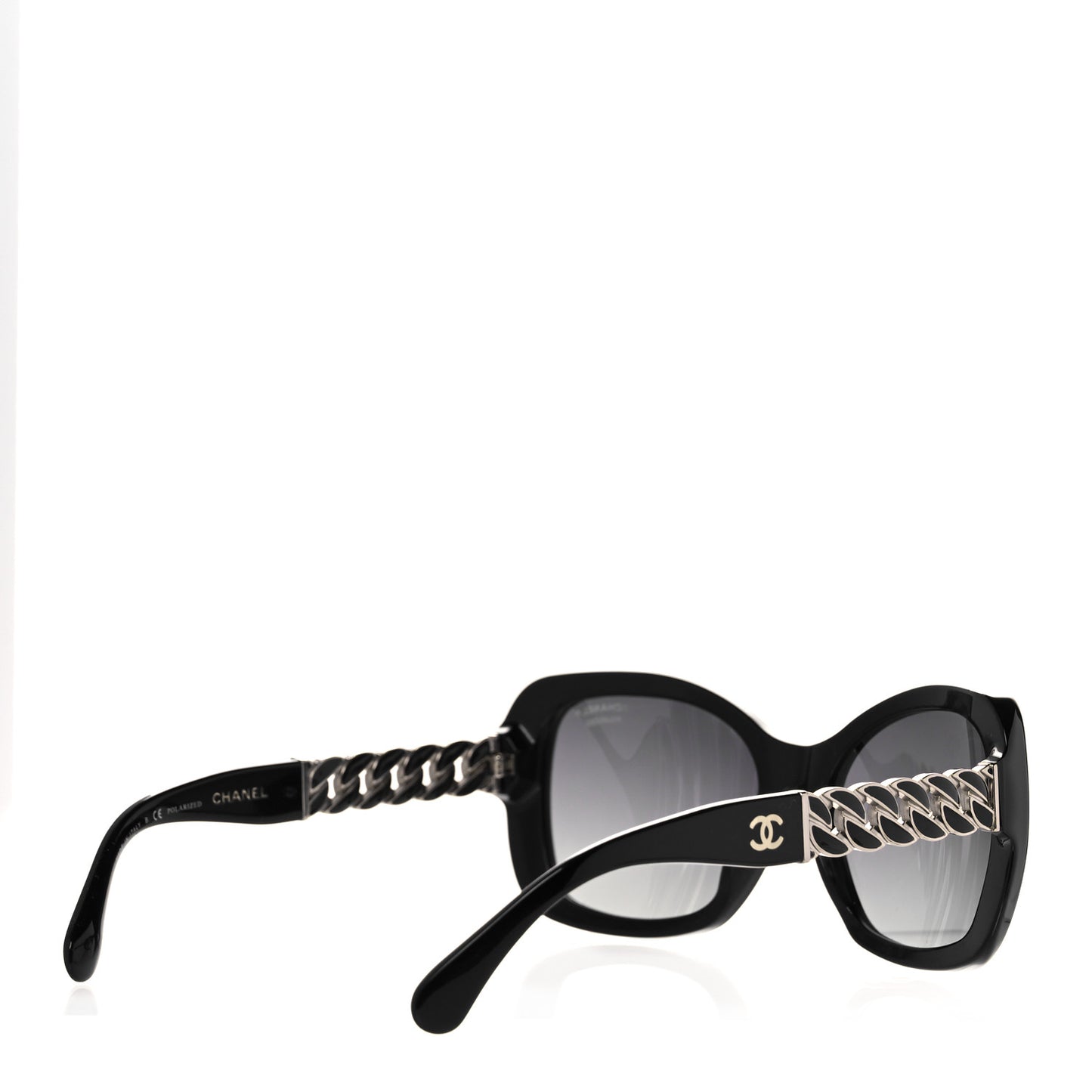 Acetate Metal Polarized Chain Square Sunglasses 5305 Black