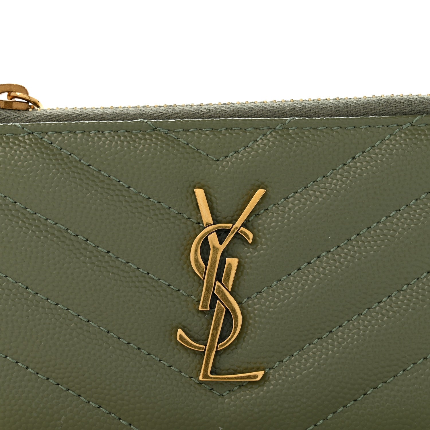 Saint Laurent Monogram Grain de Poudre 5 Fragments Zip Pouch Card Holder Light Sage 9 of 10