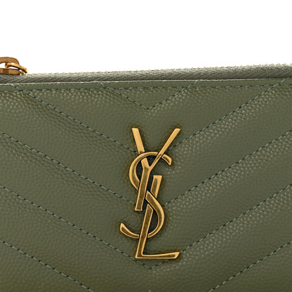 Saint Laurent Monogram Grain de Poudre 5 Fragments Zip Pouch Card Holder Light Sage 9 of 10